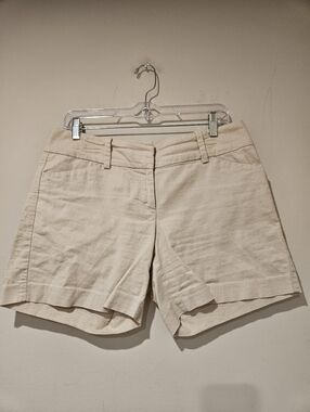 Ann Taylor Cream Cotton-Blend Bermuda Shorts, Size 4